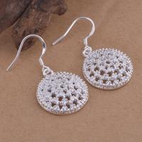Brass Dangle Earring, Flat Round, real silver plated, for woman & hollow, lead & cadmium free 