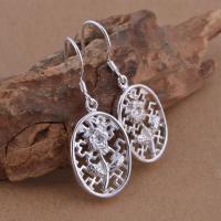 Brass Dangle Earring, Flat Oval, real silver plated, for woman, lead & cadmium free 