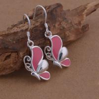 Brass Dangle Earring, Butterfly, real silver plated, for woman & enamel lead & cadmium free 