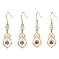 Brass Dangle Earring, real gold plated, for woman & with cubic zirconia lead & cadmium free 