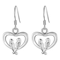 Brass Dangle Earring, Heart, real silver plated, for woman, lead & cadmium free 