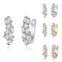 Brass Stud Earring, platinum plated, for woman & with cubic zirconia nickel, lead & cadmium free, 6-10mm 