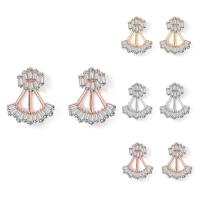 Brass Stud Earring, plated, for woman & with cubic zirconia nickel, lead & cadmium free, 15-25mm 