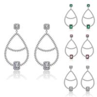 Cubic Zircon Brass Earring, Teardrop, platinum plated, for woman & with cubic zirconia nickel, lead & cadmium free, 15-40mm 
