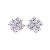 Brass Stud Earring, platinum plated, for woman & with cubic zirconia, nickel, lead & cadmium free, 8-12mm 