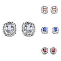 Brass Stud Earring, platinum plated, for woman & with cubic zirconia nickel, lead & cadmium free 