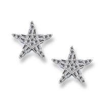 Brass Stud Earring, Star, platinum plated, for woman & with cubic zirconia, nickel, lead & cadmium free 