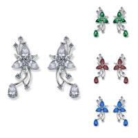 Brass Stud Earring, platinum plated, for woman & with cubic zirconia nickel, lead & cadmium free 