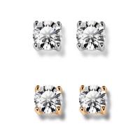 Brass Stud Earring, plated, for woman & with cubic zirconia nickel, lead & cadmium free, 6mm 