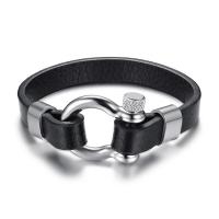 Stainless Steel Bracelet, with PU Leather, for man, black, 10mm, 25mm Approx 8.3 Inch 