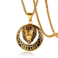 Stainless Steel Sweater Necklace, Lion, gold color plated, box chain & for man & with rhinestone & blacken Approx 24 Inch 