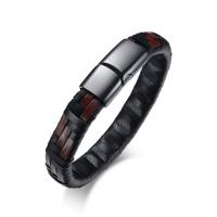 Leather Bracelet, with Stainless Steel, black ionic, for man, 11.6mm Approx 8.3 Inch 