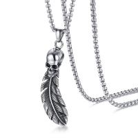 Stainless Steel Sweater Necklace, Feather, polished & box chain & for man & blacken, 61mm Approx 24 Inch 