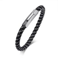 PU Leather Bracelet, with Stainless Steel, plated & for man, 6.6mm 