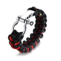 Nylon Cord Survival Bracelet, with Stainless Steel, plated, for man, red, 23.5mm, 9mm .3-9 Inch 
