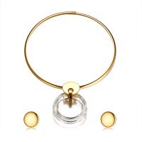 Stainless Steel Jewelry Set, Stud Earring & collar, with Glass, gold color plated, for woman & faceted 22mm, Inner Approx 390mm 