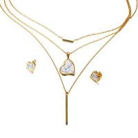 Stainless Steel Jewelry Set, Stud Earring & necklace, with Howlite, with 2.4inch extender chain, Heart, gold color plated, oval chain & for woman &   43mm Approx 17 Inch 