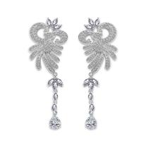 Brass Dangle Earring, platinum plated, for woman & with cubic zirconia, nickel, lead & cadmium free, 10-50mm 