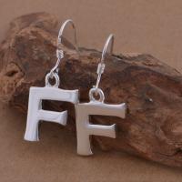 Brass Drop Earring, Letter F, real silver plated, for woman, lead & cadmium free 