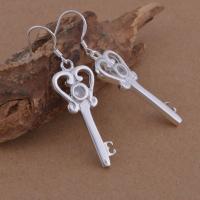 Brass Drop Earring, Key, real silver plated, for woman, lead & cadmium free 