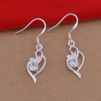Cubic Zircon Brass Earring, Leaf, real silver plated, for woman & with cubic zirconia, lead & cadmium free 
