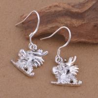 Brass Drop Earring, Lion, real silver plated, for woman, lead & cadmium free 