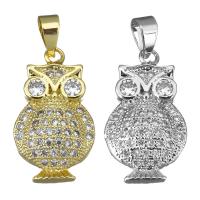 Cubic Zirconia Micro Pave Brass Pendant, Owl, plated, with cubic zirconia Approx 3.5mm 
