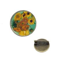 Zinc Alloy Brooch, with Glass, Flat Round, antique bronze color plated, time gem jewelry & Unisex & decal, lead & cadmium free, 25mm 