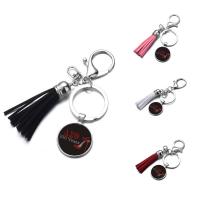 Fashion Time Gem Keychain Key Ring, Zinc Alloy, with iron ring & Velveteen & Glass, Tassel, platinum color plated, time gem jewelry & Unisex & decal, lead & cadmium free, 25mm 