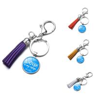 Fashion Time Gem Keychain Key Ring, Zinc Alloy, with iron ring & Velveteen & Glass, Tassel, platinum color plated, time gem jewelry & Unisex & decal, lead & cadmium free, 25mm 