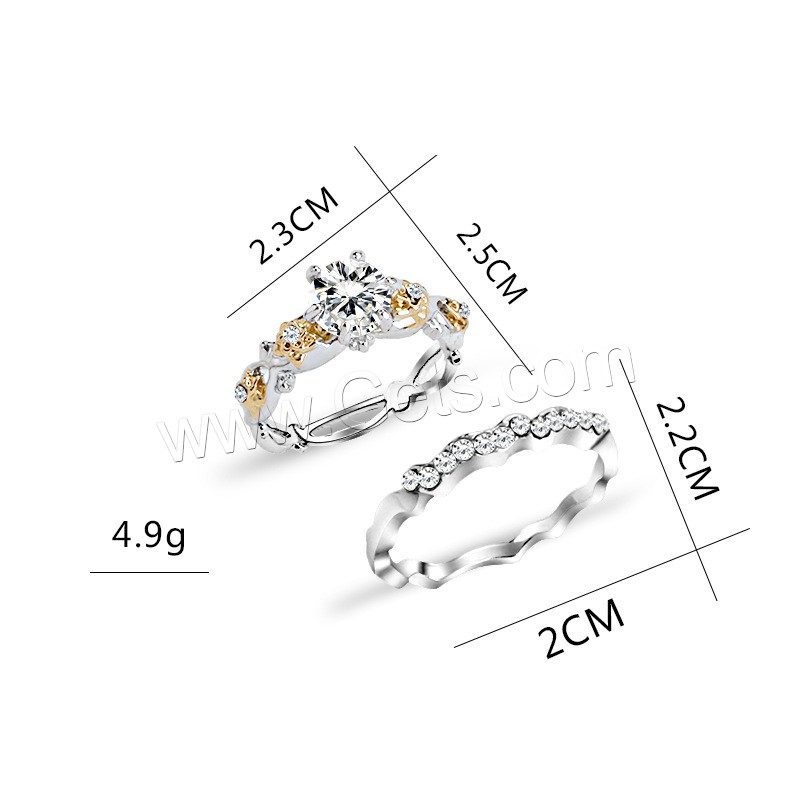 Zinc Alloy Ring Set, plated, different size for choice & for couple & with rhinestone, 25x23mm, 22x20mm, 2PCs/Set, Sold By Set