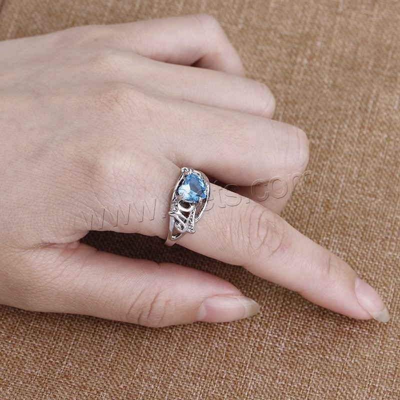 Горный хрусталь сплава цинка палец кольцо, цинковый сплав, плакирован серебром, разный размер для выбора & Женский & со стразами, 21x26mm, продается PC