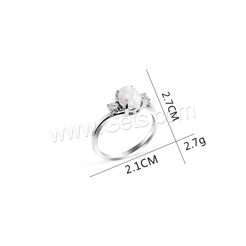 Zinc Alloy Finger Ring, with Opal, platinum color plated, different size for choice & for woman & faceted, 21x27mm, Sold By PC