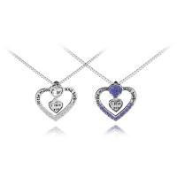 Rhinestone Zinc Alloy Necklace, with 2inch extender chain, Heart, platinum color plated, box chain & with letter pattern & for woman & with rhinestone & blacken Approx 18 Inch 