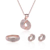 Rhinestone Zinc Alloy Jewelry Set, Stud Earring & finger ring & necklace, rose gold color plated, oval chain & for woman & with rhinestone   US Ring  Approx 20 Inch 