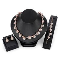 Zinc Alloy Jewelry Set, bracelet & earring & necklace, with Plastic Pearl, with 2inch extender chain, rose gold color plated, for woman & with rhinestone   Approx 6 Inch, Approx 17 Inch 