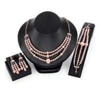 Fashion Zinc Alloy Jewelry Sets, bracelet & earring & necklace, with 2inch, 2.2inch extender chain, rose gold color plated, ball chain & for woman & multi-strand 15mm Approx 16 Inch, Approx  7 Inch 