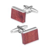 Brass Cufflinks, Wood, platinum color plated, for man 