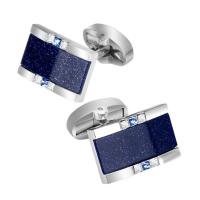 Brass Cufflinks, with Lapis Lazuli, platinum color plated, Unisex & with rhinestone, blue 