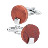 Brass Cufflinks, with Wood, platinum color plated, for man 
