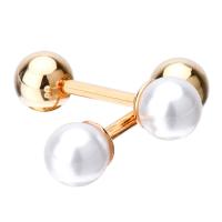 Brass Cufflinks, with Plastic Pearl, gold color plated, for man 