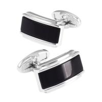 Brass Cufflinks, with Black Agate, platinum color plated, for man, black 
