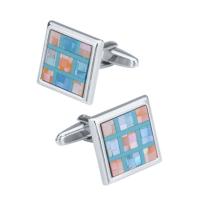 Brass Cufflinks, with Shell, platinum color plated, for man 