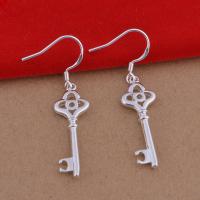 Brass Drop Earring, Key, real silver plated, for woman, lead & cadmium free 