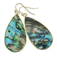 Brass Drop Earring, with Abalone Shell, Teardrop, gold color plated, for woman, 53mm 