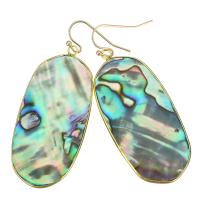 Brass Drop Earring, with Abalone Shell, Rectangle, gold color plated, for woman, 58mm 