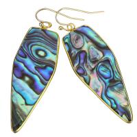 Brass Drop Earring, with Abalone Shell, Polygon, gold color plated, for woman, 60mm 