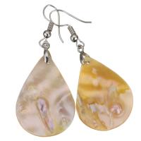 Brass Drop Earring, with Shell, Teardrop, silver color plated, for woman, 54mm 