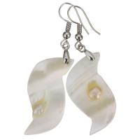 Brass Drop Earring, with Shell, silver color plated, for woman, 56mm 
