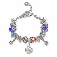 Zinc Alloy European Bracelet, with brass chain & Rhinestone Clay Pave & Lampwork, plated, snake chain & for woman Approx 7.4 Inch 